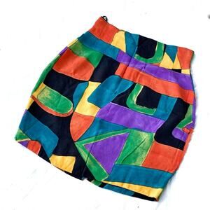 Vintage Colorblock Patchwork Mini Skirt 90s Y2K Rainbow Abstract Festival Style